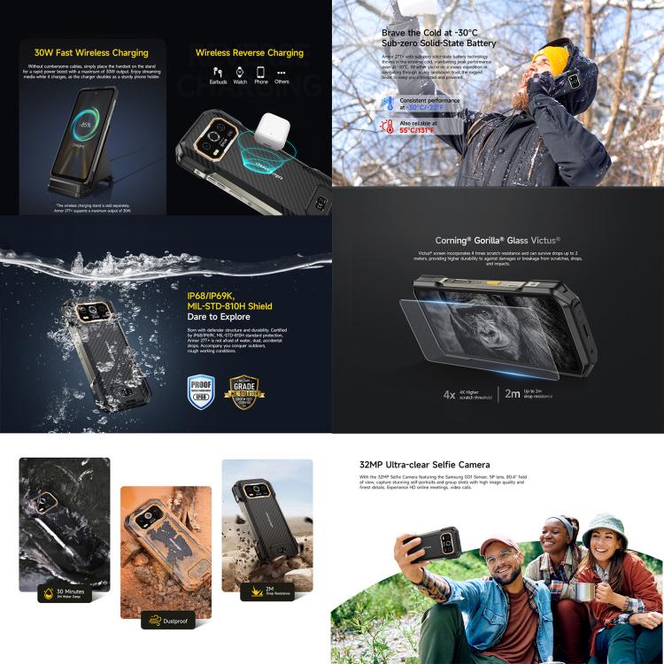 Ulefone Armor 27T+ 頑丈スマホ、12GB+256GB、サーマルイメージャー、ナイトビジョン、10600mAh、6.78インチ Android 14 MediaTek Helio G99 オクタコア、ネットワーク：4G、NFC、OTG、Armor 27T+
