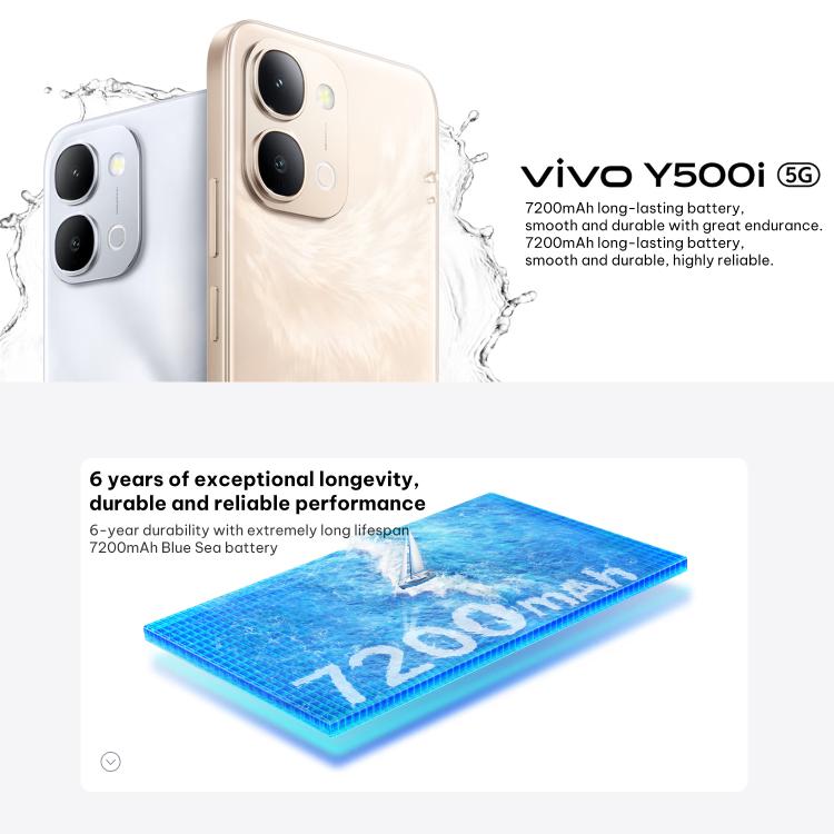 vivo Y500i、12GB+512GB、側面指紋認証、6.75インチ Android 16 OriginOS 6 Snapdragon 4 Gen オクタコア、OTG、NFC、ネットワーク：5G、12GB+512GB