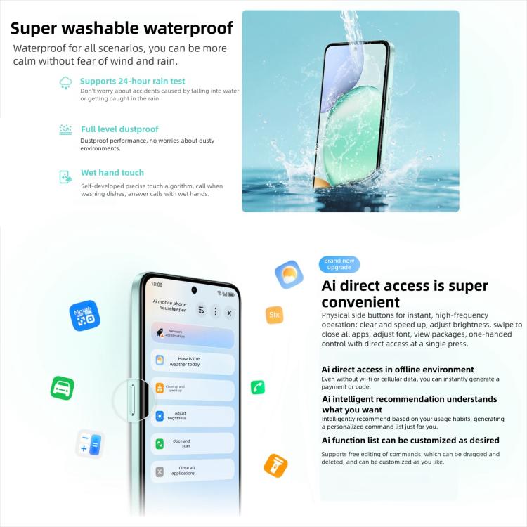 Honor Play10T、8GB+128GB、側面指紋認証、6.8インチ、Android 15 Magic OS 9.0、Snapdragon 6s Gen 3 オクタコア、ネットワーク：5G、8GB+128GB