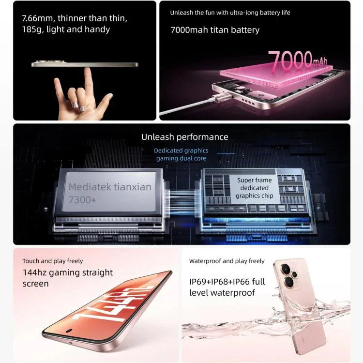 Realme 15、8GB+256GB、6.77インチ、Realme UI 6.0、Android 15、MediaTek Dimensity 7300+ オクタコア、NFC、ネットワーク：5G、8GB+256GB