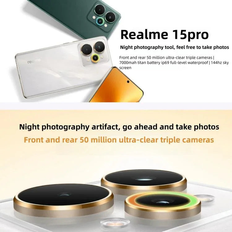 Realme 15 Pro、12GB+256GB、6.8インチ、Realme UI 6.0、Android 15、Snapdragon 7 Gen オクタコア、NFC、ネットワーク：5G、12GB+256GB