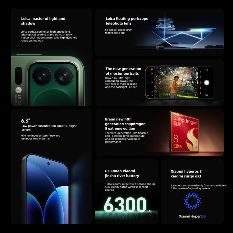 Xiaomi 17 Pro、12GB+512GB、3D超音波指紋認証、6.3インチ Xiaomi HyperOS 3 Snapdragon 8 Elite Gen 5 オクタコア、NFC、ネットワーク：5G、12GB+512GB