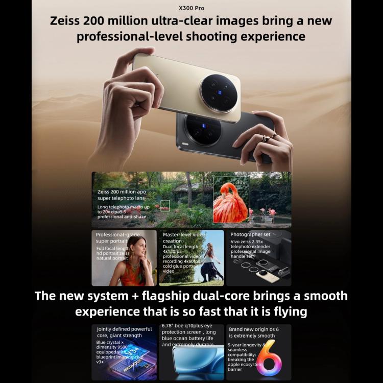 vivo X300 Pro、16GB+1TB、6.78インチ OriginOS 6 Android 16 Dimensity 9500 オクタコア、OTG、NFC、ネットワーク：5G、16GB+1TB
