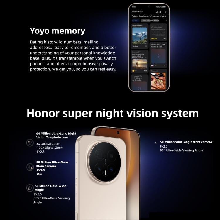 Honor Magic8、12GB+512GB、画面内指紋認証、6.58インチ、MagicOS 10.0 / Android 16、Snapdragon 8 Elite 第5世代 オクタコア、ネットワーク：5G、NFC、OTG、12GB+512GB