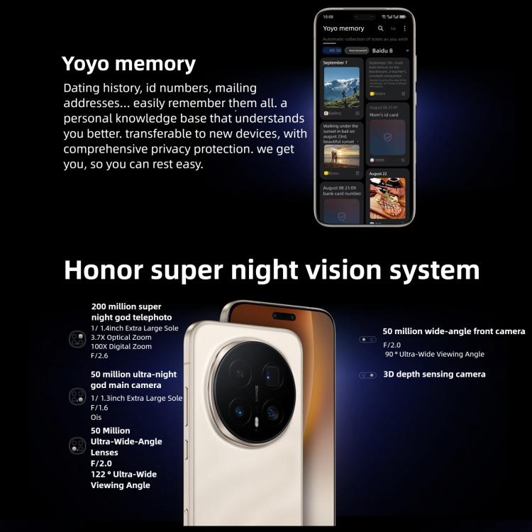 Honor Magic8 Pro、12GB+256GB、画面内指紋認証、6.71インチ、MagicOS 10.0 / Android 16、Snapdragon 8 Elite 第5世代 オクタコア、ネットワーク：5G、NFC、OTG、12GB+256GB