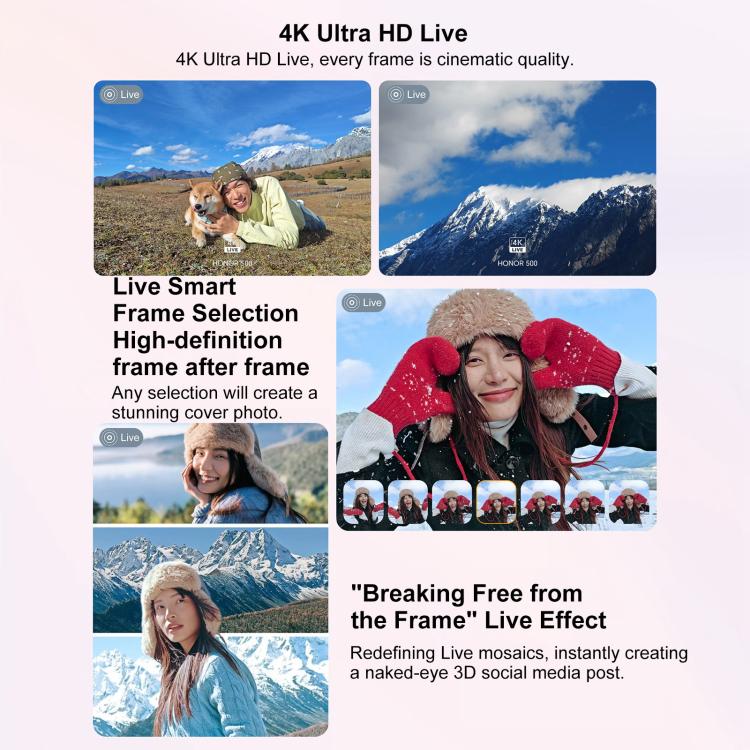 Honor 500、12GB+256GB、画面内指紋認証、6.55インチ MagicOS 10.0 / Android 16 Snapdragon 8s Gen 4 オクタコア、ネットワーク：5G、NFC、OTG、Honor 500、12GB+256GB