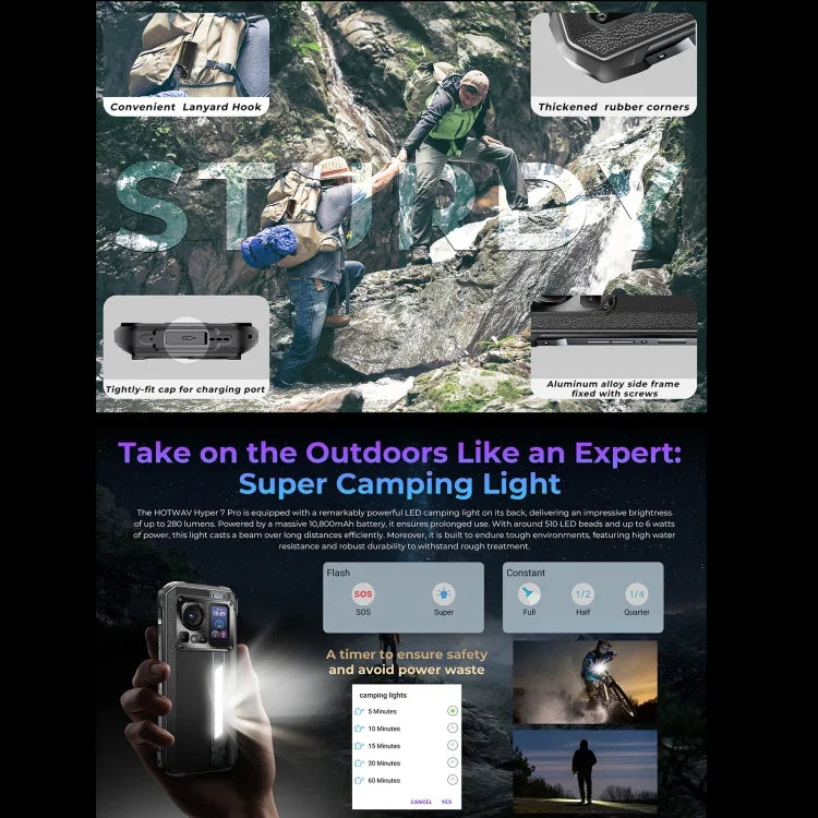 HOTWAV Hyper 7 Pro 頑丈スマートフォン、16GB+256GB、10800mAh、6.6インチ Android 14 MediaTek Dimensity 7050 5G、ネットワーク：5G、OTG、NFC