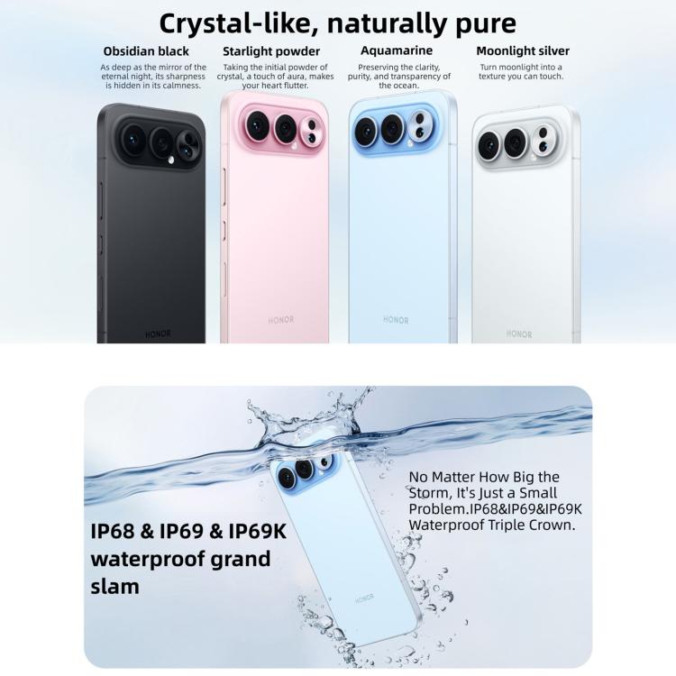 Honor 500 Pro、12GB+512GB、画面指紋認証、6.55インチ MagicOS 10.0 / Android 16 Snapdragon 8 Elite Gen 4 オクタコア、ネットワーク：5G、NFC、OTG、Honor 500 Pro、12GB+512GB