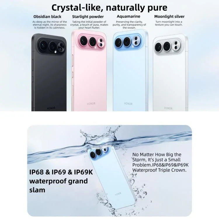 Honor 500 Pro、16GB+512GB、画面指紋認証、6.55インチ MagicOS 10.0 / Android 16 Snapdragon 8 Elite Gen 4 オクタコア、ネットワーク：5G、NFC、OTG、Honor 500 Pro、16GB+512GB