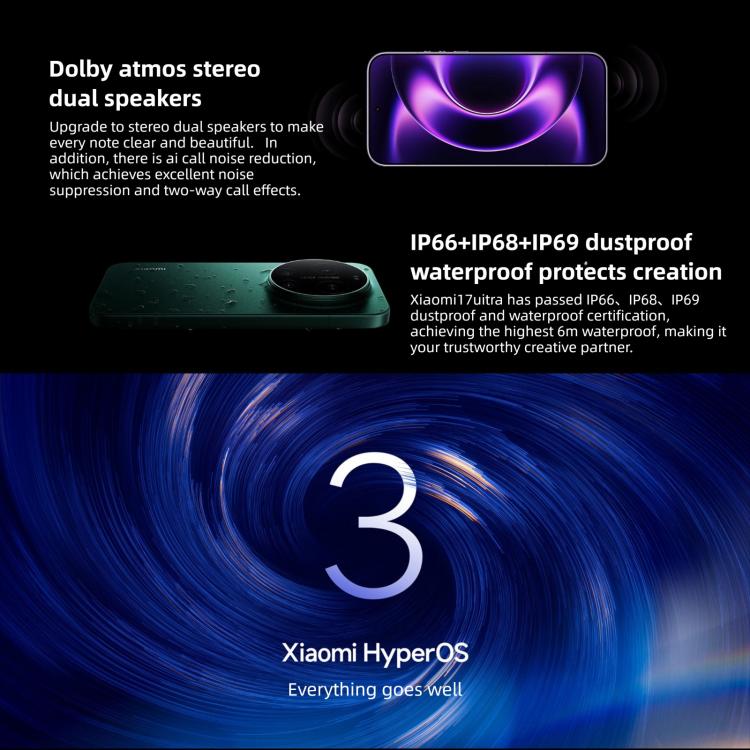 Xiaomi 17 Ultra、12GB+256GB、3D超音波指紋認証、6.9インチ Xiaomi HyperOS 3 Snapdragon 8 Elite Gen 5 オクタコア、NFC、ネットワーク：5G、12GB+512GB、12GB+256GB