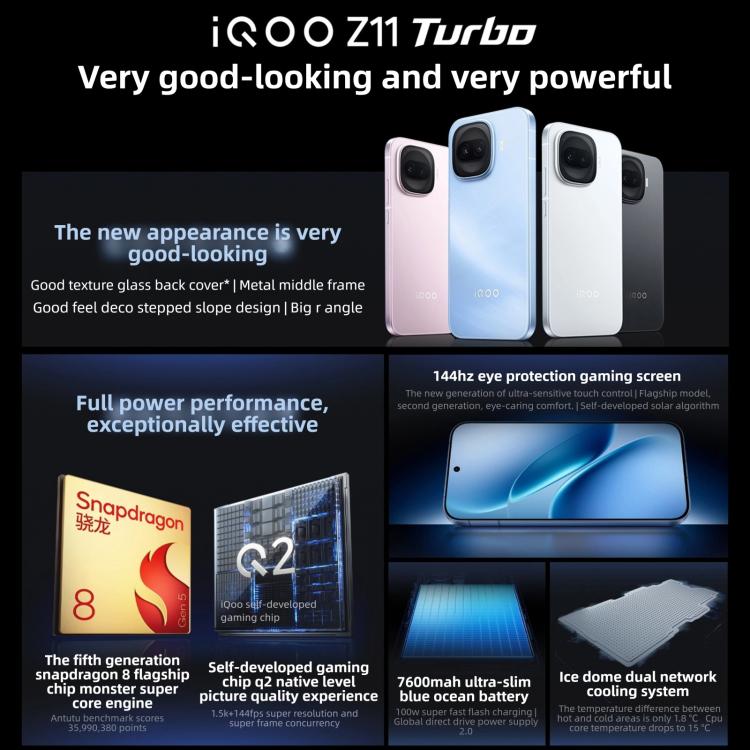 vivo iQOO Z11 Turbo、16GB+1TB、超音波3D指紋認証、6.59インチ Android 16 OriginOS 6 Snapdragon 8 Gen 5 オクタコア、OTG、NFC、ネットワーク：5G、16GB+1TB
