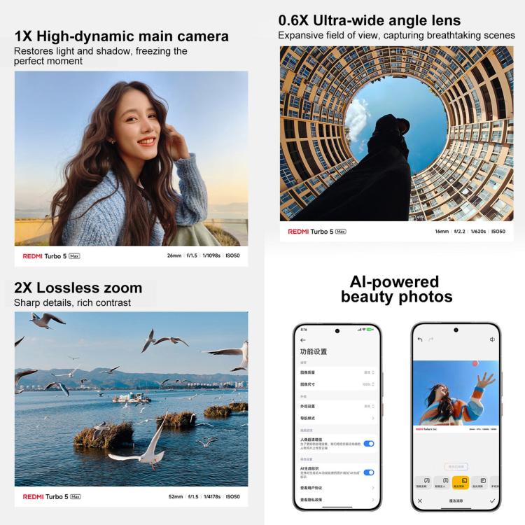 Xiaomi REDMI Turbo 5 Max、16GB+256GB、6.83インチ Xiaomi HyperOS 3 Dimensity 9500s オクタコア、NFC、ネットワーク：5G、16GB+256GB