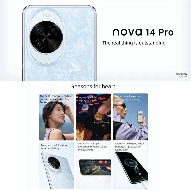Huawei nova 14 Pro、12GB+512GB、側面指紋認証、6.78インチ HarmonyOS 5.0、NFC、OTG、Google Play非対応、12GB+512GB、nova 14 Pro、12GB+512GB
