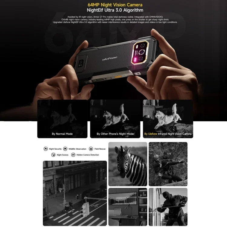 Ulefone Armor 27 Pro 頑丈スマートフォン、12GB+256GB、ナイトビジョン、10600mAh、6.78インチ Android 14 MediaTek Dimensity 6300 オクタコア、ネットワーク：5G、NFC、Armor 27 Pro