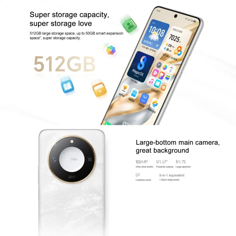 Honor X60、12GB+512GB、側面指紋認証、6.8インチ MagicOS 8.0 Dimensity 7025-Ultra オクタコア、ネットワーク：5G、OTG、Google Play非対応、12GB+512GB