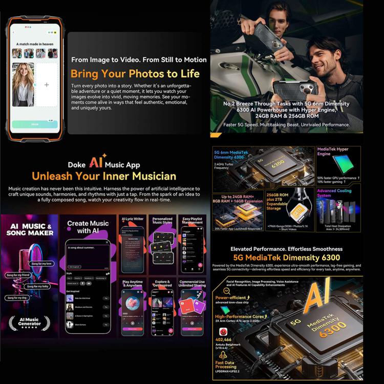 Blackview BL7000 頑丈スマホ、8GB+256GB、6.78インチ Android 15 MediaTek Dimensity 6300 オクタコア、ネットワーク：5G、NFC、OTG、8GB+256GB
