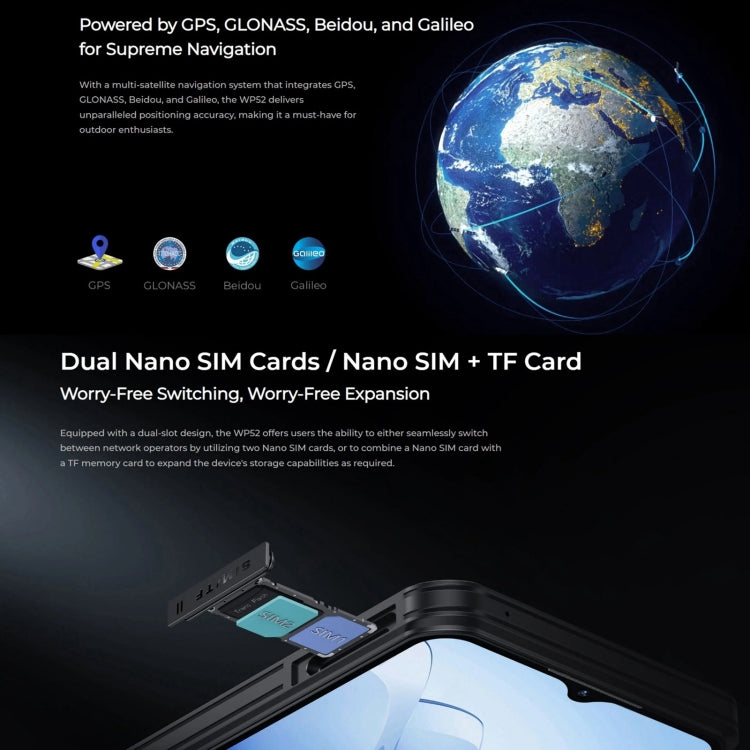 Oukitel WP52 5G 頑丈スマートフォン、4GB+256GB、6.6インチ Android 14.0 MediaTek Dimensity 6100+ オクタコア 3.0GHz、NFC、OTG、ネットワーク：5G、WP52