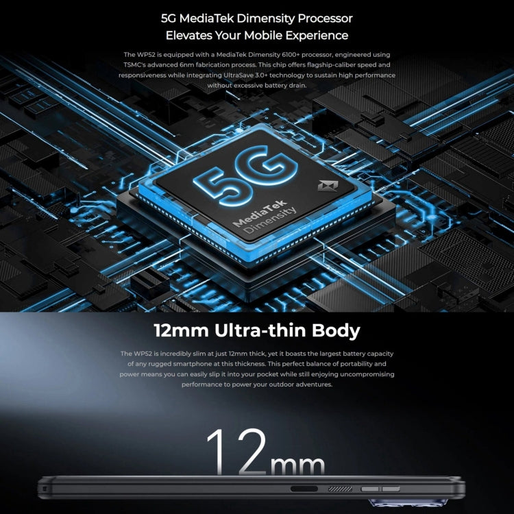 Oukitel WP52 5G 頑丈スマートフォン、4GB+256GB、6.6インチ Android 14.0 MediaTek Dimensity 6100+ オクタコア 3.0GHz、NFC、OTG、ネットワーク：5G、WP52