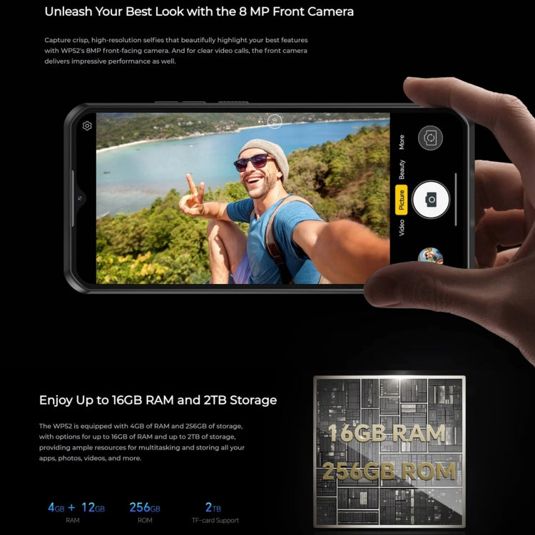 Oukitel WP52 5G 頑丈スマートフォン、4GB+256GB、6.6インチ Android 14.0 MediaTek Dimensity 6100+ オクタコア 3.0GHz、NFC、OTG、ネットワーク：5G、WP52