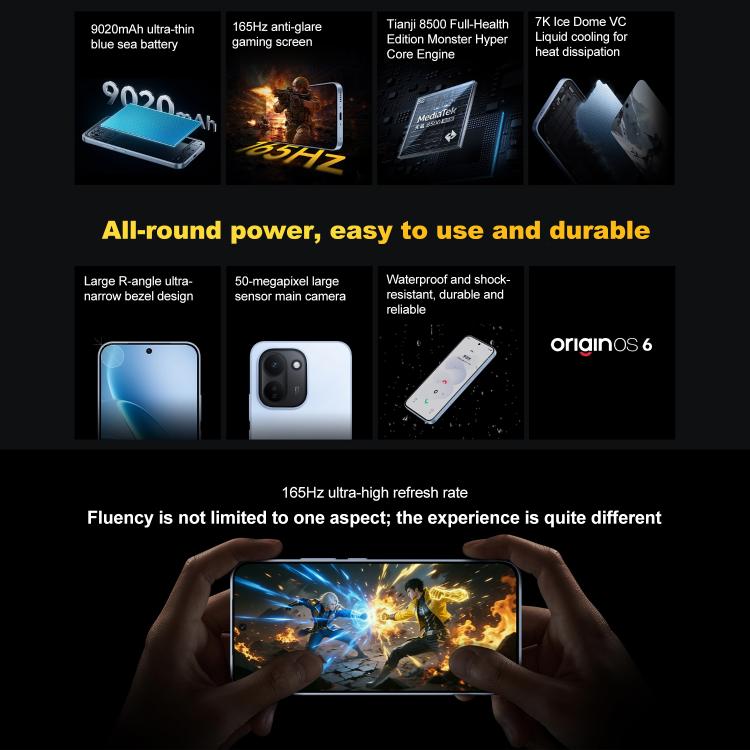 vivo iQOO Z11、8GB+256GB、画面内指紋認証、6.83インチ Android 16 OriginOS 6 Dimensity 8500 オクタコア、OTG、NFC、ネットワーク：5G、Google Play対応、8GB+256GB