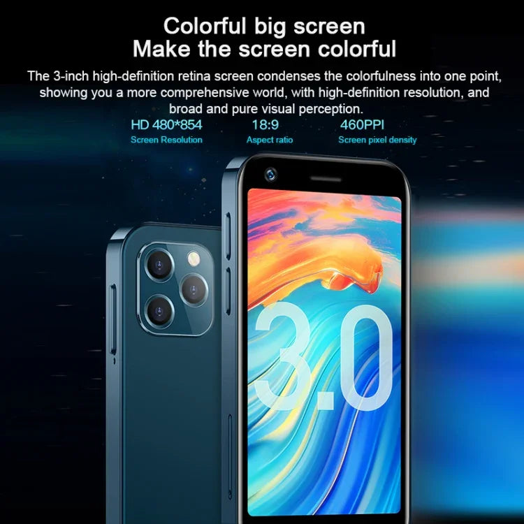 SOYES XS12、3GB+32GB、3.0インチ、Android 9.0、MTK6737M クアッドコア 最大1.1GHz、Bluetooth、WiFi、FM、ネットワーク：4G、デュアルSIM、3GB+32GB