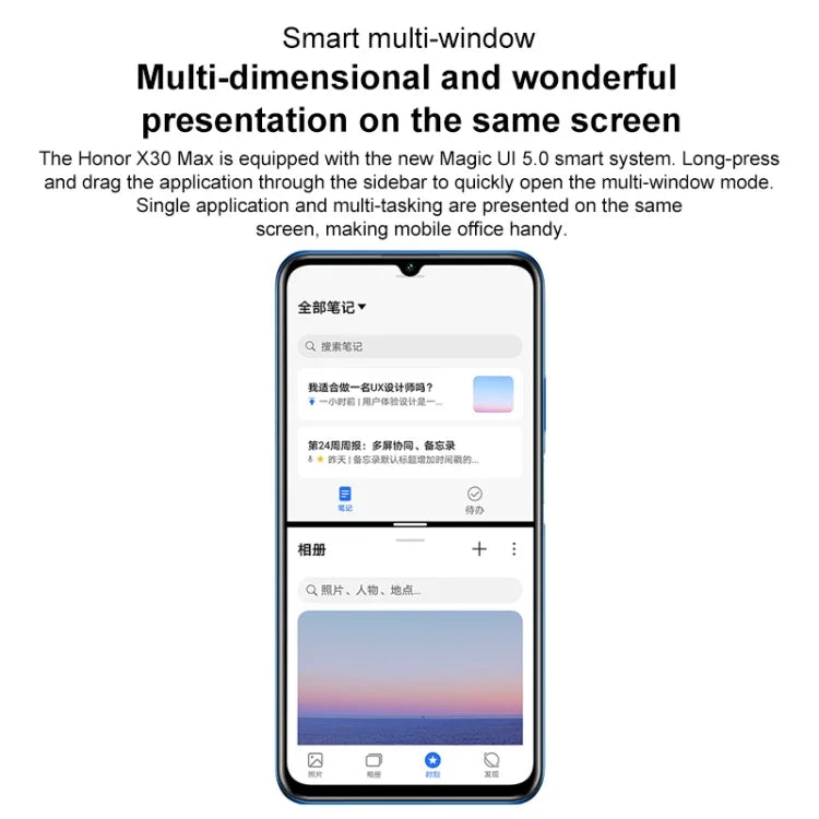 デュアルバックカメラ、側面指紋認証、5000mAhバッテリー、7.09インチ Magic UI 5.0（Android R）Dimensity 900 オクタコア 最大2.4GHz、ネットワーク：5G、NFC、Google Play非対応、X30 Max 5G 8GB+128GB