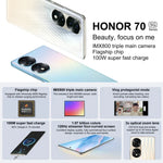 トリプル背面カメラ、画面内指紋認証、6.78インチ Magic UI 6.1、Dimensity 9000 オクタコア 最大3.05GHz、ネットワーク：5G、OTG、NFC、Google Play非対応、Honor 70 Pro+ 5G 8GB+256GB