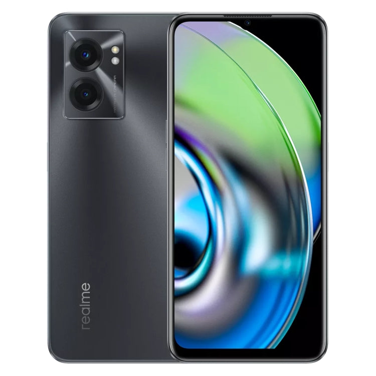 デュアル背面カメラ、側面指紋認証、5000mAhバッテリー、6.58インチ Realme UI 3.0 / Android 12、MediaTek Dimensity 810 オクタコア 最大2.4GHz、ネットワーク：5G、Google Play対応、12GB+256GB