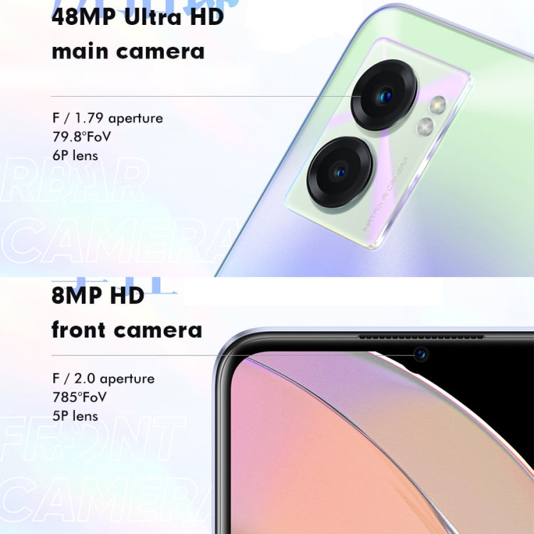 デュアル背面カメラ、側面指紋認証、5000mAhバッテリー、6.58インチ Realme UI 3.0 / Android 12、MediaTek Dimensity 810 オクタコア 最大2.4GHz、ネットワーク：5G、Google Play対応、12GB+256GB