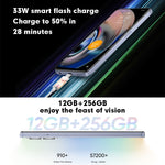 デュアル背面カメラ、側面指紋認証、5000mAhバッテリー、6.58インチ Realme UI 3.0 / Android 12、MediaTek Dimensity 810 オクタコア 最大2.4GHz、ネットワーク：5G、Google Play対応、12GB+256GB