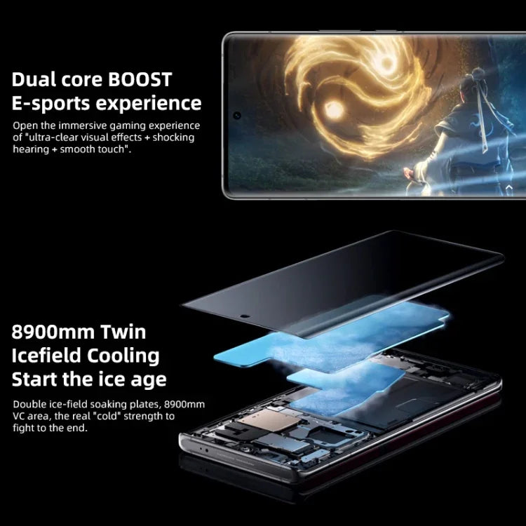 クアッド背面カメラ、画面内指紋認証／顔認証、4700mAhバッテリー、6.78インチ Android 13.0 OriginOS 3 Qualcomm Snapdragon 8 Gen 2 オクタコア 最大3.2GHz、NFC、OTG、ネットワーク：5G、Google Play対応、50Wワイヤレス急速充電対応