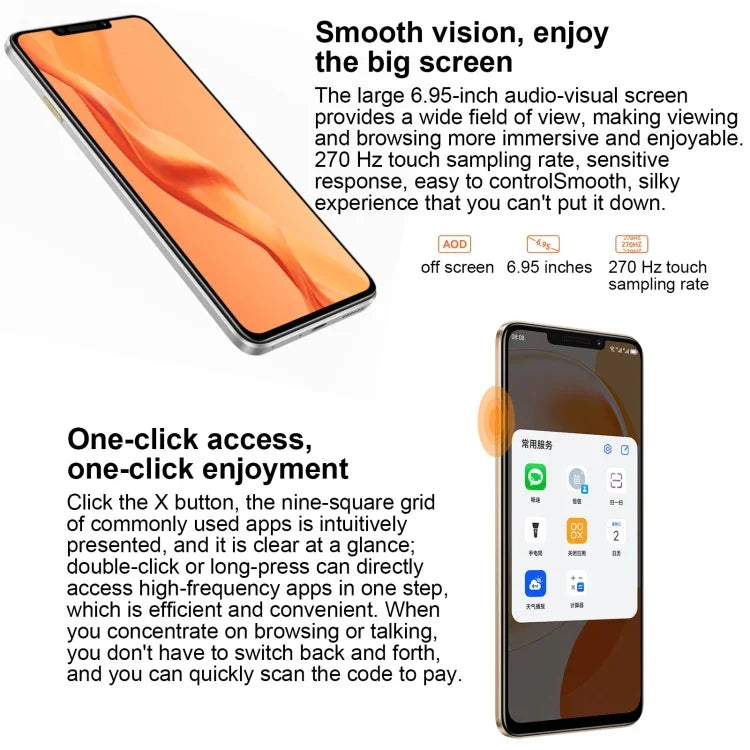 デュアル背面カメラ、側面指紋認証、7000mAhバッテリー、6.95インチ HarmonyOS 3.0 Qualcomm Snapdragon 680 オクタコア 2.4GHz、ネットワーク：4G、OTG、NFC、Google Play非対応、512GB ブラック、512GB オレンジ