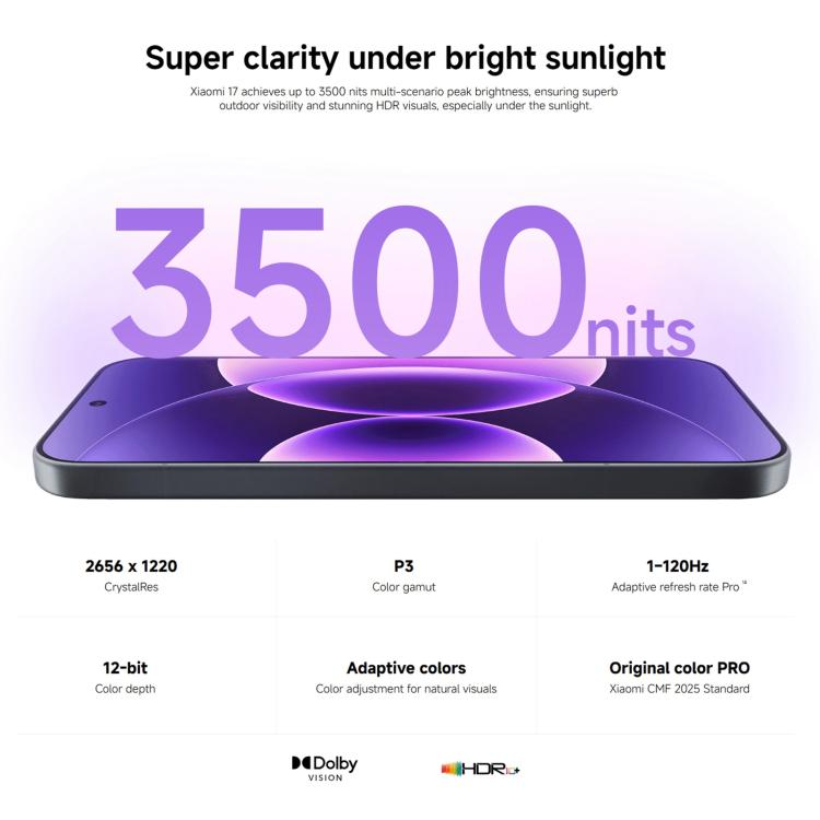 Xiaomi 17 Global、12GB+256GB、超音波指紋認証、6.3インチ Xiaomi HyperOS 3 Snapdragon 8 Elite Gen 5 オクタコア、NFC、ネットワーク：5G、12GB+256GB
