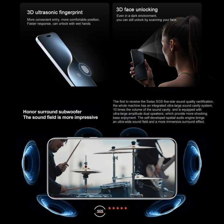 Honor Magic7 Pro、16GB+512GB、画面指紋認証、6.8インチ MagicOS 9.0 / Android 15 Snapdragon 8 Elite 3nm オクタコア、ネットワーク：5G、NFC、OTG、Google Play非対応、16GB+512GB