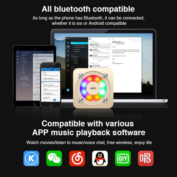 A9 ポータブル Bluetoothステレオスピーカー 内蔵マイク＆ライト付き ハンズフリー通話対応 TFカード＆AUX入力対応 Bluetooth距離：10m ライト付き（ゴールド）、ライト付き（ブラック）、ライト付き（ローズゴールド）