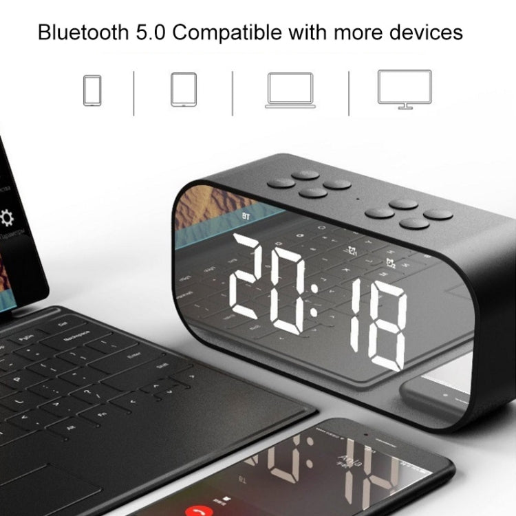 AEC BT501 Bluetooth 5.0 ミニスピーカー LED＆アラームクロック＆時計＆ミラー付き、32G TFカード対応、BT501