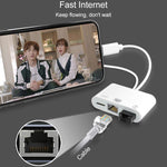 NK-107 Pro 3-in-1 USB-C / Type-C + 8ピンオス から USB + RJ45 + 8ピン充電メス インターフェースアダプター NK-107 Pro