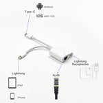 NK-1035 Pro 2-in-1 USB-C / Type-C + 8ピンオス から RJ45 + 8ピン充電メス インターフェースアダプター NK-1035 Pro