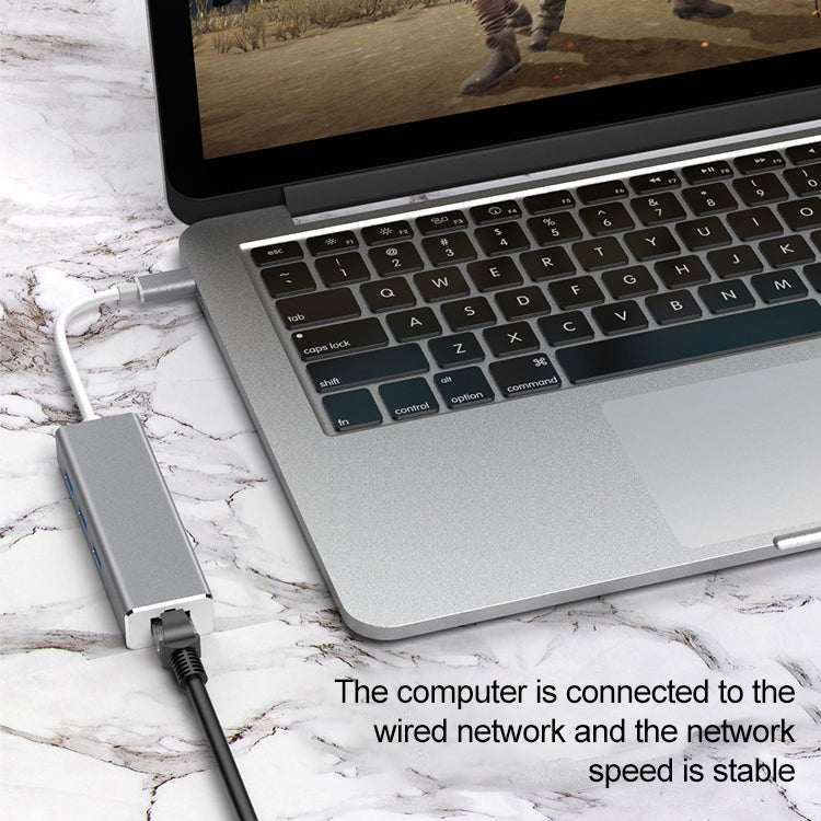 USB-C / Type-CからギガビットイーサネットRJ45＆3ポートUSB 3.0アダプターコンバーターハブ、コンピュータ外付けタブレット電話対応、ギガビットイーサネット