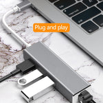 USB-C / Type-CからギガビットイーサネットRJ45＆3ポートUSB 3.0アダプターコンバーターハブ、コンピュータ外付けタブレット電話対応、ギガビットイーサネット