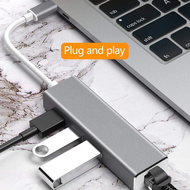 USB-C / Type-CからギガビットイーサネットRJ45＆3ポートUSB 3.0アダプターコンバーターハブ、コンピュータ外付けタブレット電話対応、ギガビットイーサネット