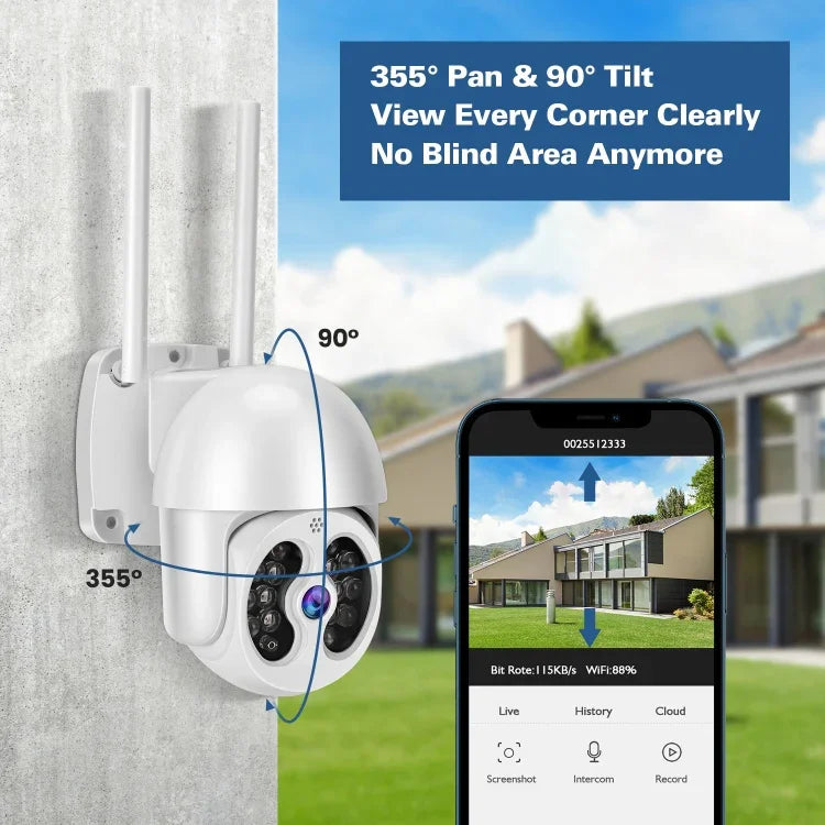 Tuya QX56 300万画素 IP66防水 2.4GワイヤレスIPカメラ Amazon Alexa & Google Home対応 モーション検知・双方向音声・フルカラーナイトビジョン・TFカード対応 EUプラグ Amazon Alexa & Google Home対応