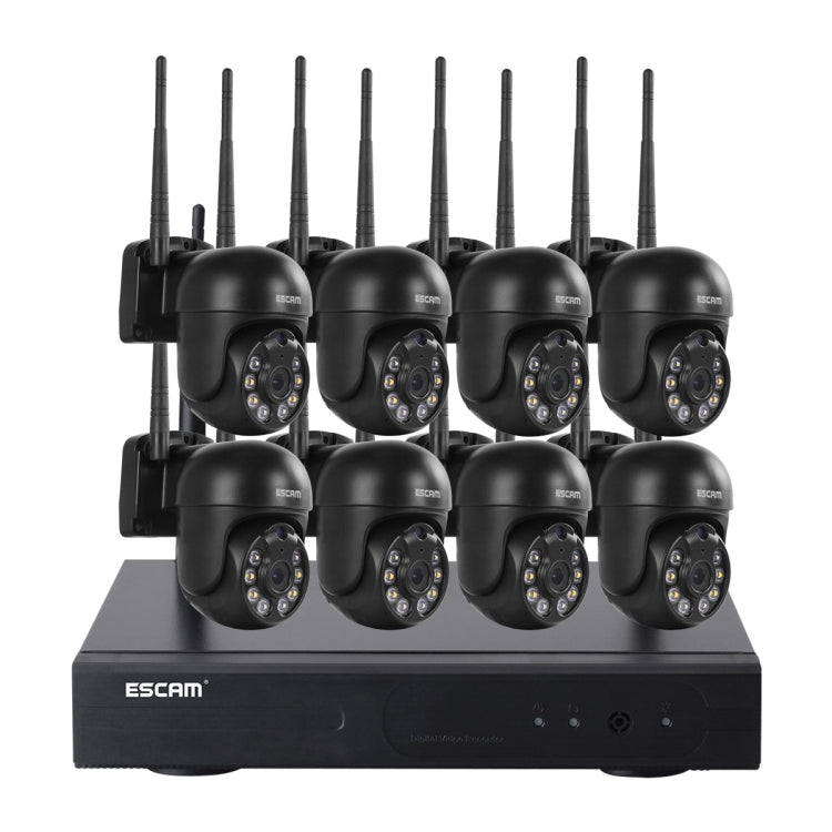 ESCAM WNK618 300万画素 8チャンネル ワイヤレスドームカメラ HD NVR セキュリティシステム、動体検知＆双方向音声＆フルカラーナイトビジョン＆TFカード対応、EUプラグ、WNK618