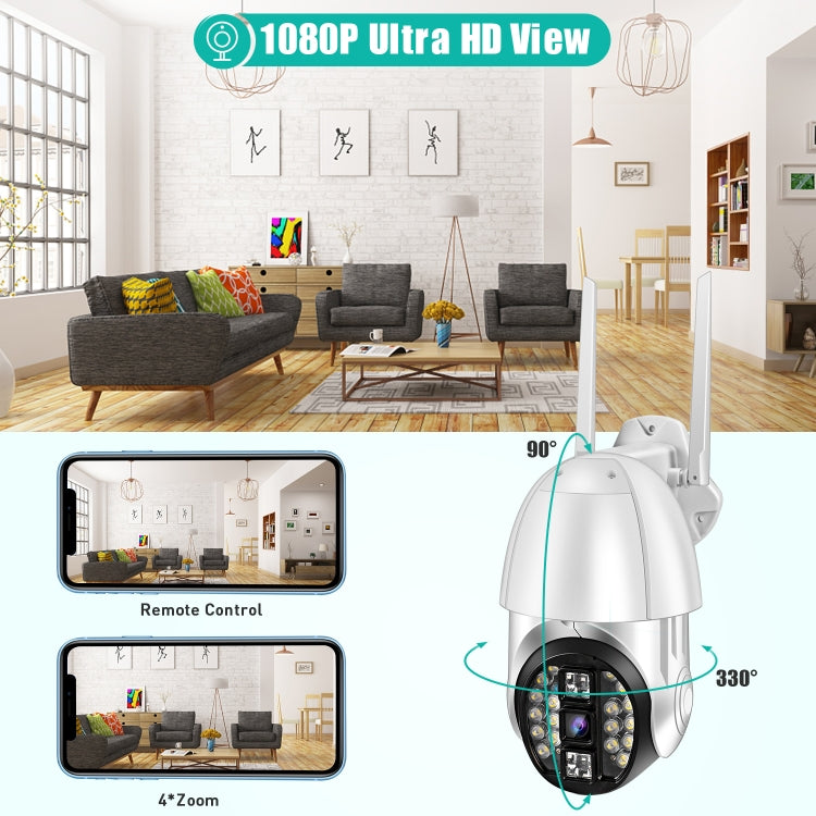 QX33 1080P パノラマ PTZ 360度回転 WiFiカメラ、昼夜フルカラー対応＆双方向音声通話＆動体検知アラーム＆ビデオ再生＆64GB TFカード対応、AUプラグ、QX33