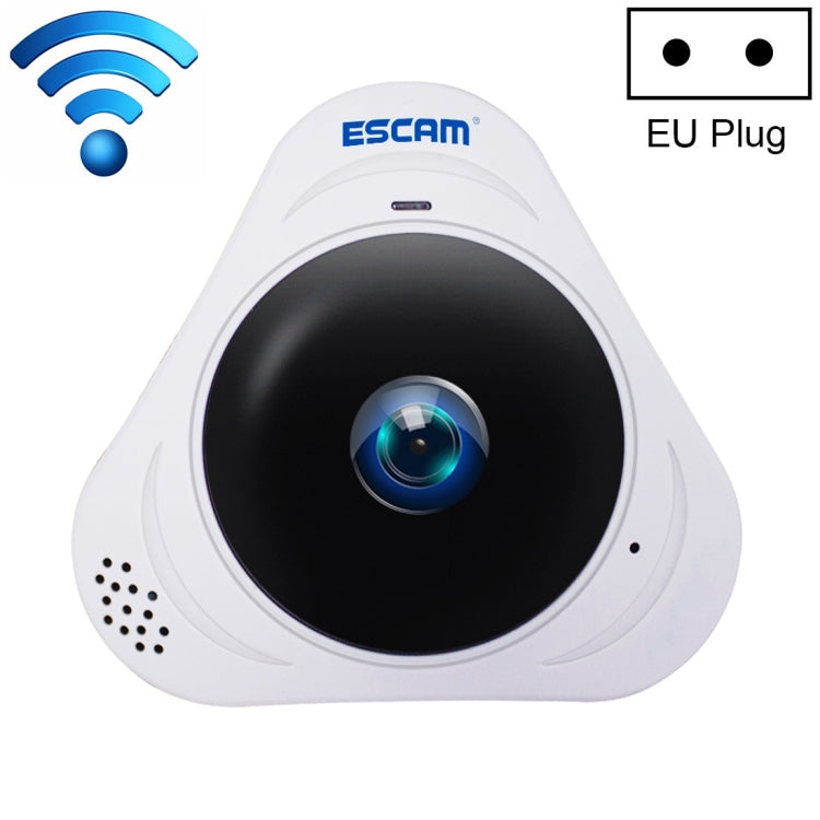 ESCAM Q8 960P 360度 魚眼レンズ 1.3MP WiFi IPカメラ、動体検知／ナイトビジョン対応、赤外線距離：5-10m、AUプラグ、Q8 USプラグ、Q8 AUプラグ、Q8 EUプラグ、Q8 UKプラグ