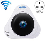 ESCAM Q8 960P 360度 魚眼レンズ 1.3MP WiFi IPカメラ、動体検知／ナイトビジョン対応、赤外線距離：5-10m、AUプラグ、Q8 USプラグ、Q8 AUプラグ、Q8 EUプラグ、Q8 UKプラグ