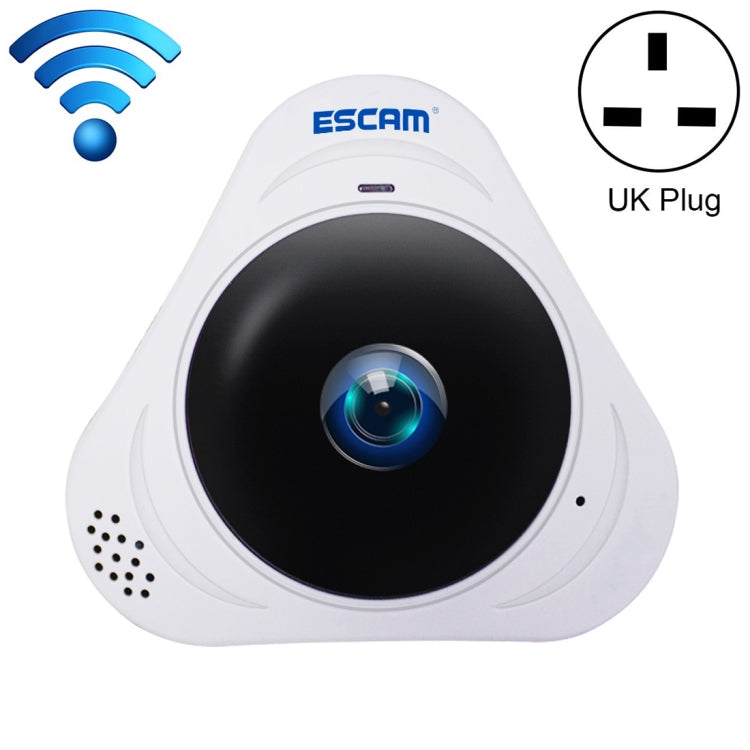ESCAM Q8 960P 360度 魚眼レンズ 1.3MP WiFi IPカメラ、動体検知／ナイトビジョン対応、赤外線距離：5-10m、AUプラグ、Q8 USプラグ、Q8 AUプラグ、Q8 EUプラグ、Q8 UKプラグ