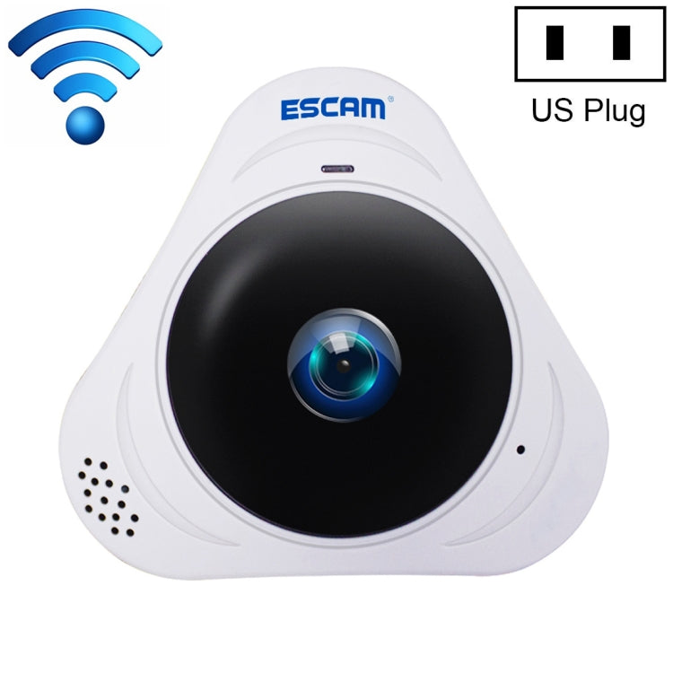 ESCAM Q8 960P 360度 魚眼レンズ 1.3MP WiFi IPカメラ、動体検知／ナイトビジョン対応、赤外線距離：5-10m、AUプラグ、Q8 USプラグ、Q8 AUプラグ、Q8 EUプラグ、Q8 UKプラグ