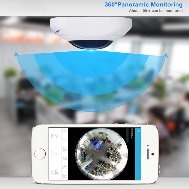 ESCAM Q8 960P 360度 魚眼レンズ 1.3MP WiFi IPカメラ、動体検知／ナイトビジョン対応、赤外線距離：5-10m、AUプラグ、Q8 USプラグ、Q8 AUプラグ、Q8 EUプラグ、Q8 UKプラグ