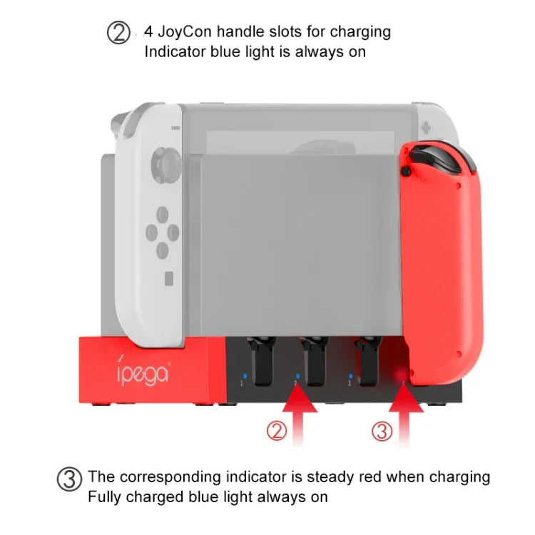Nintendo Switch Joy-Con用iPega PG-9186ゲームコントローラーチャージャードッキングスタンドホルダー、PG-9186